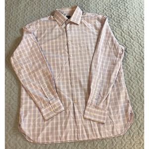 IKE BEHAR Men’s Longsleeve Dress Shirt Large 16 1/2 34/35 Pink Plaid